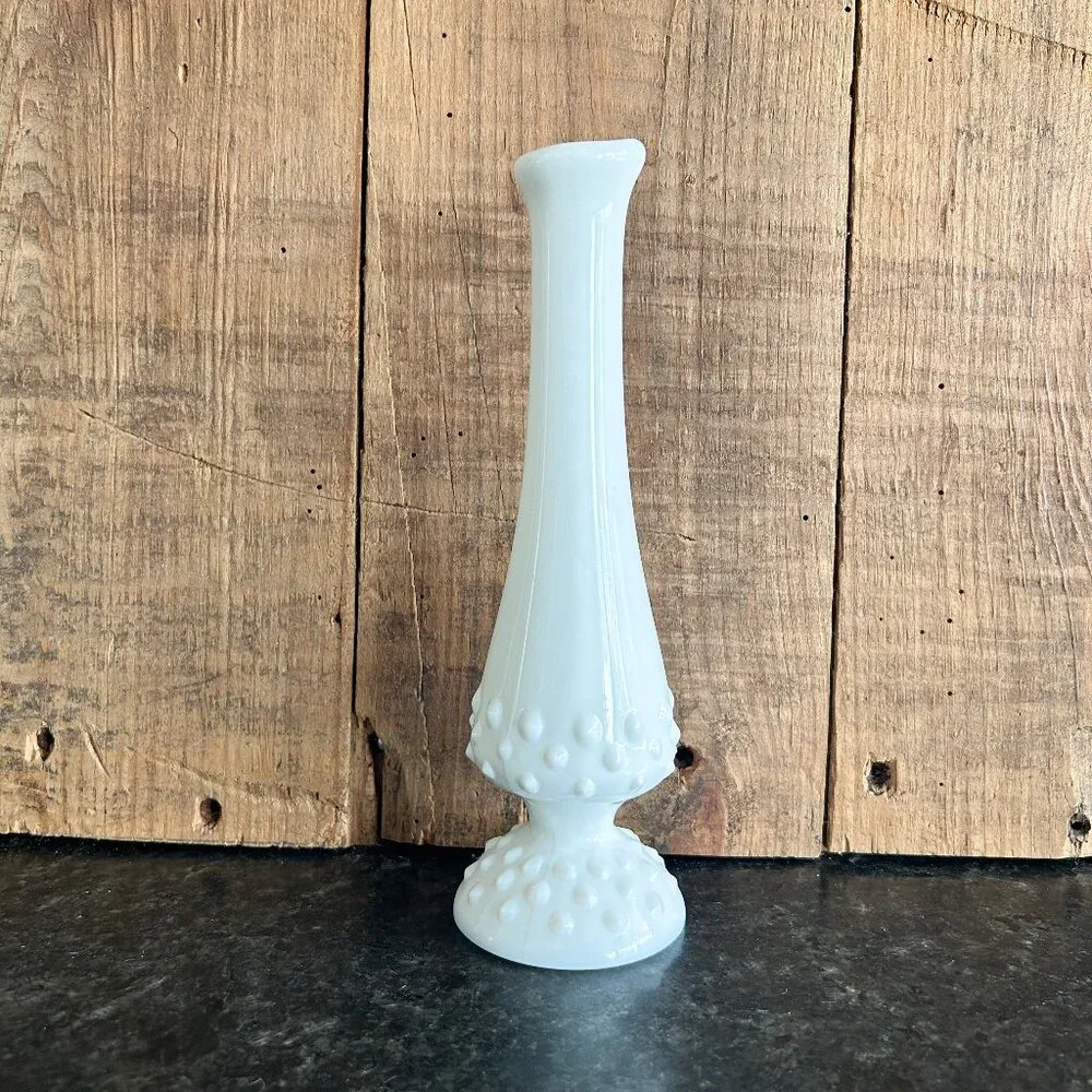 Vintage Milk Glass Swung Vase Hobnail Style